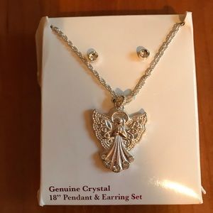 Angel pendant necklace and earring set